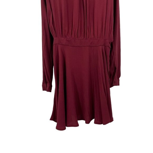Tobi Button Up Shirt Dress Long Sleeve Collared Faux Wrap Draped Burgundy - Picture 7 of 9